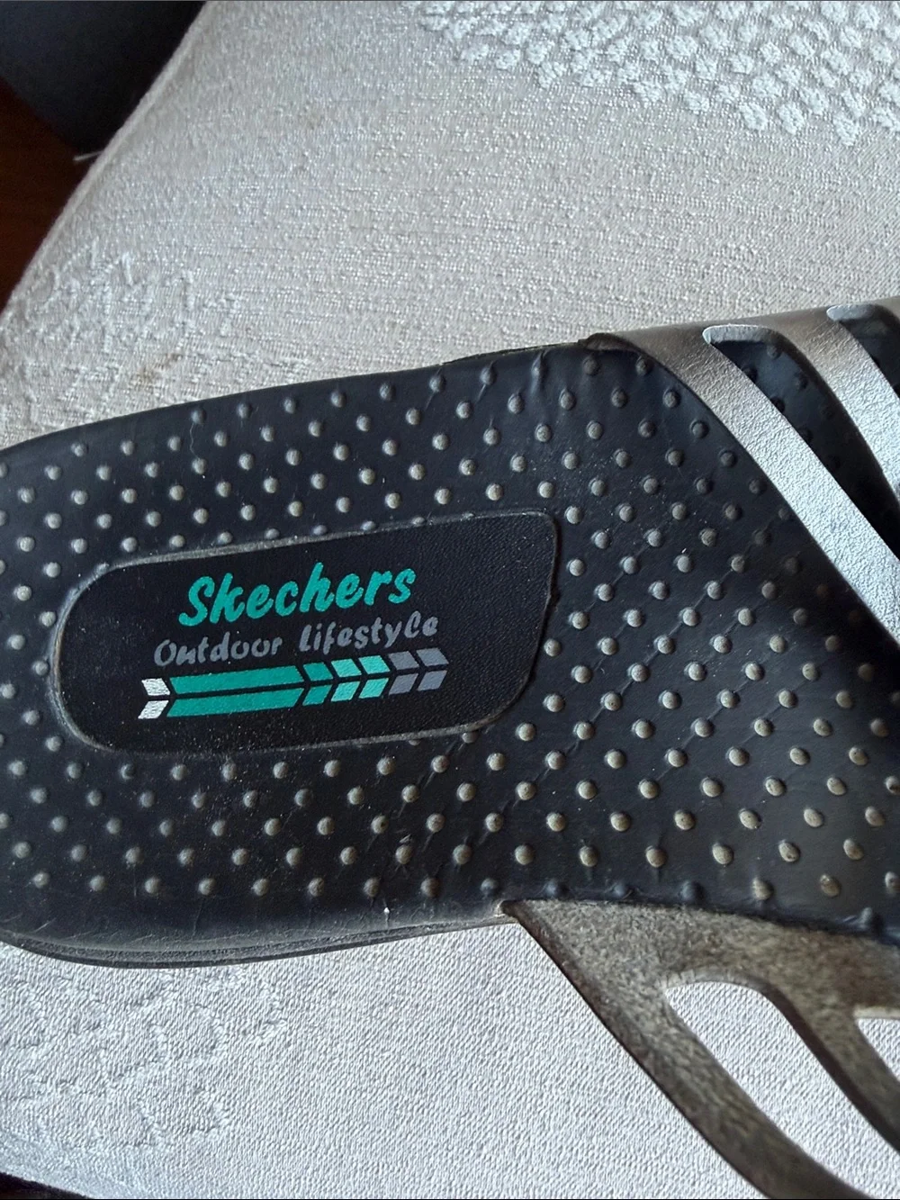 Skechers Metallic Silver Gray Buckle Slide Sandals size 8